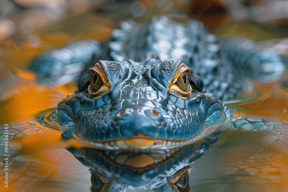 Poster A reptile with a mirror-like skin surface that can reflect its surroundings for camouflage and to confuse predators by blinding them with sunlight,