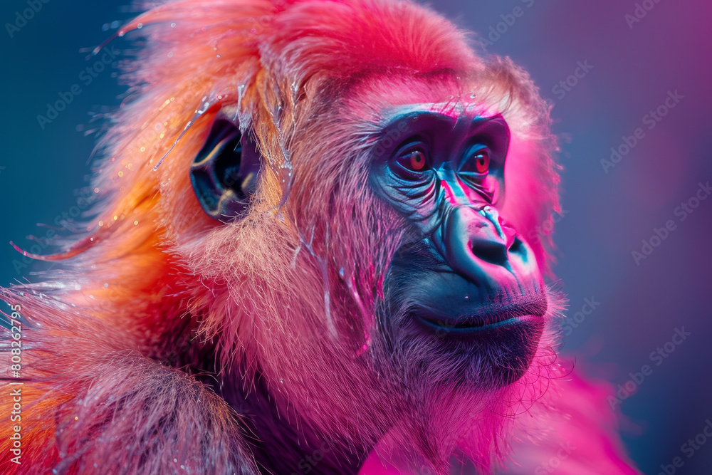 Poster A gorilla with a fur pattern that looks like dripping paint, each color blending into the next in a dynamic display,