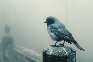 Fototapeta premium A bird with a radar-dome-like head to navigate and communicate in a densely foggy world where vision is limited,