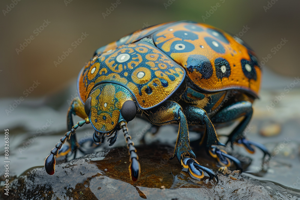 Aufkleber A beetle with a shell that reflects complex mandala patterns, each movement changing the reflected designs,