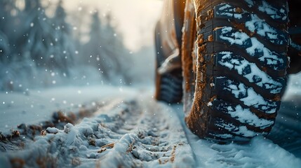 Winter Tires Ready for Snowfall: Prepared for Safe Transport in Icy Conditions