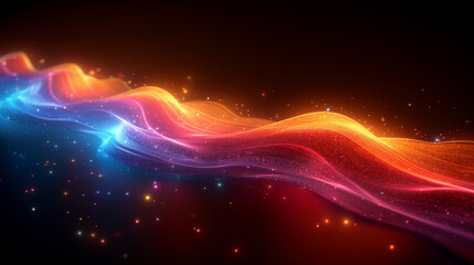 Abstract space concept with wavy atmosphere. Glowing sparks and particles