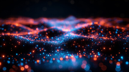 Cosmic scene background with abstract wavy space. Sparkling particles