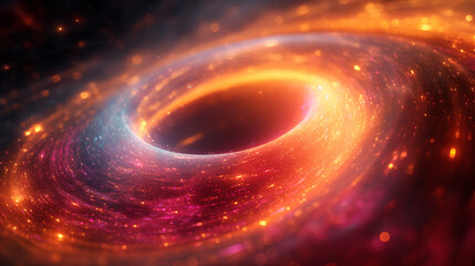 Background featuring a spinning black hole with radiant light and rotating dust particles