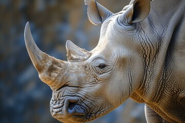 Intimidating African rhino head animal. Nature portrait. Generate Ai - Powered by Adobe