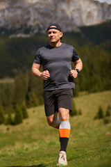 Trail runner man in a race - 808263981