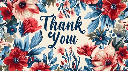 Beautiful Hand-Lettered 'Thank You' Floral Greeting with Vibrant Flowers and Calligraphic Typography