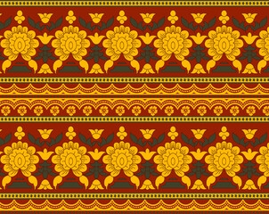 Ethnic border motif and traditional Mughal art floral bunch botanical flowers, Henna seamless border pattern