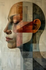 womans face multiple squares different color profile well defined jawline ash abstract forms shapes fractured perfect colors