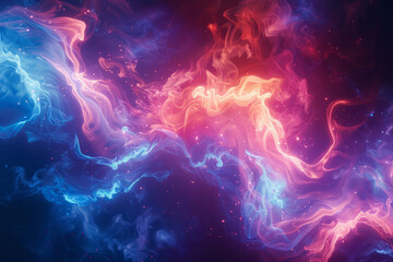 A phoenix rising from ashes in a burst of neon pink and electric blue flames, its form continuously morphing,