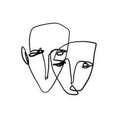 Simple hand drawn black and white trendy line portrait. Abstract minimalistic composition. Monochrome print for clothes, textile and other. Vector fashion illustration art