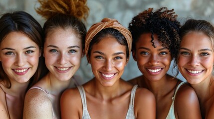 Fototapeta premium a young diverse group women standing together on Summer holiday.
