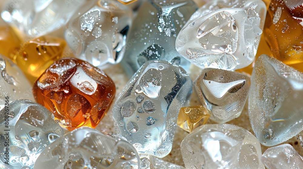 Sticker a pile of ice cubes sits on top of a table with an assortment of ice cubes stacked on top