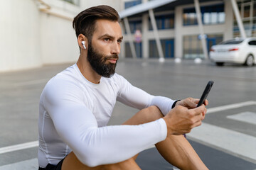 athletic strong hansome man on morning fitness workout exercise