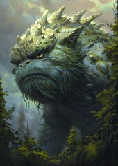 monster long face tail mossy overgrowth collectible card angry look cultivator aquatic devices design trolls looking professional bear bitter greens robust