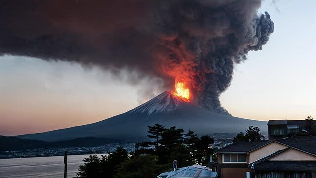 Mt. Fuji large eruption image video