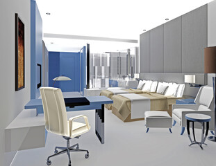 3d render of luxury hotel room