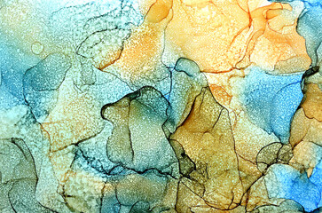 art background in yellow-blue tones from dry drops