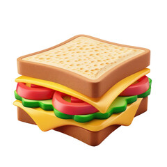 Sandwich with cheese and tomatoes icon 3D render isolated on white, transparent background PNG
