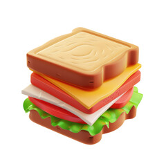 Sandwich with cheese and tomatoes icon 3D render isolated on white, transparent background PNG