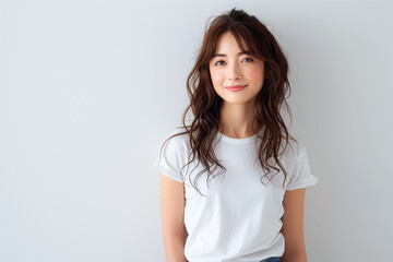 Fototapeta premium 白いTシャツを着た笑顔の女性
