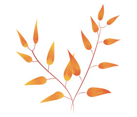 Autumn twigs with orange leaves in flat design. Bright fall branches. Vector illustration isolated.