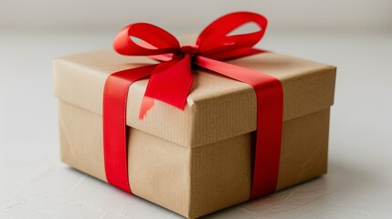 Fototapeta premium Red ribbon gift box, ideal for special occasions and gifting, isolated on white background