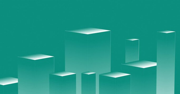 assorted 3d Isometric cubes and rectangles of different sizes moving up and down. Abstract seamless looped flat animated motion graphics background of sky blue color.