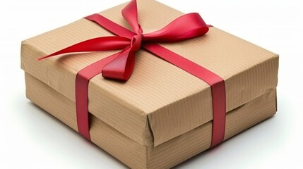 Fototapeta premium Isolated gift box with red ribbon on white background for christmas or birthday celebration
