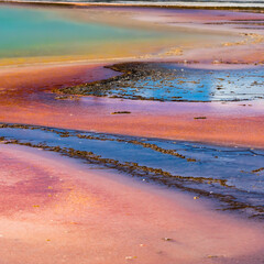 Fototapeta premium A close up of the colourful Grand Prismatic Spring in Yellowstone National Park.