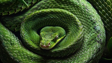 Obraz premium Green Goldy Skin Viper Snake - Reptile