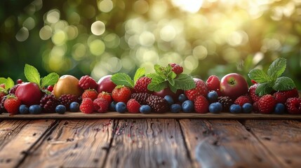 Wooden Table With Abundant Fruit