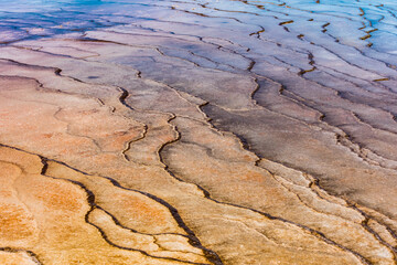 Fototapeta premium A view of the geothermal ground at the Grand Prismatic Spring in Yellowstone.