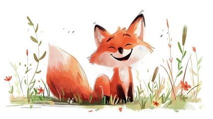 Obraz premium Fox in field with flowers