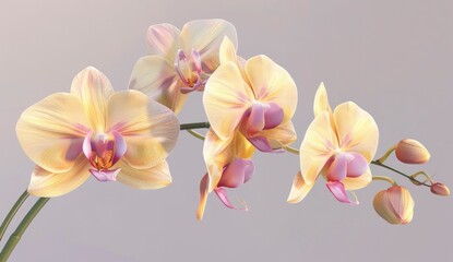 Beautiful beige colour orchid flower branch on a grey background