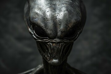 Unfamiliar Alien head portrait. Silver terror. Generate Ai