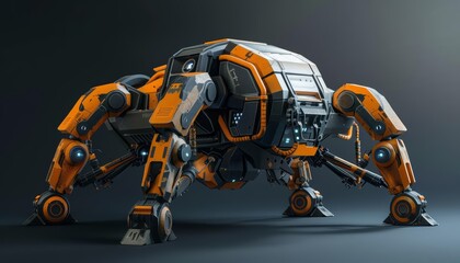 A futuristic isometric robot, designed with advanced features, showcased in a model isolated on a solid background