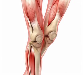knee pain with muscles and tendons on white background