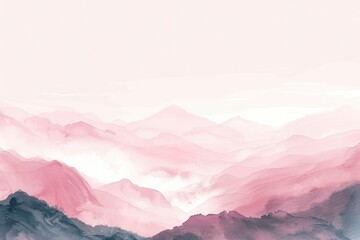watercolor painting of the top half of mountain with light pink background