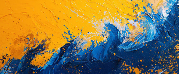 Waves of saffron yellow and royal blue crashing together, creating a vivid spectacle akin to fireworks on a summer night.