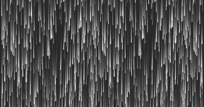 Seamless looped animation of rain of particles, white color particles falling down, abstract luxury background. bright particles falling on dark background