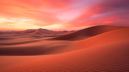 Desert panoramic landscape with sand dunes at sunrise.