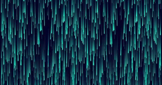 Seamless looped animation of rain of particles, cyan blue color particles falling down, abstract luxury background. bright particles falling on dark background
