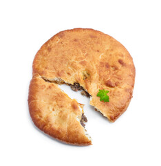 Kubdari with beef georgian flat pie isolated on white