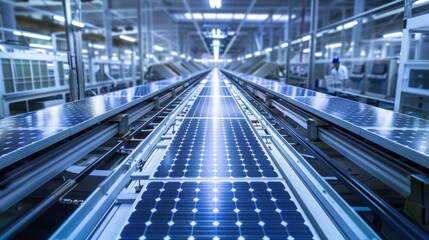 Fototapeta premium Solar Panel Assembly Line with Smart Sensor Integration