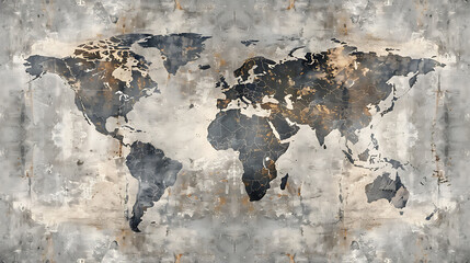 A grayscale world map, minimalist yet detailed, portraying global connectivity and diversity, suitable for presentations, educational materials, or artistic projects seeking simplicity and elegance