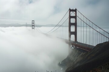 The Golden Gate Bridge idea is shrouded in fog, AI-generated