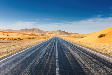 Naklejka premium Empty Scenic Road Through the Desert With Big Dunes on Background