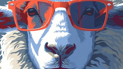   Close-up of sheep in red glasses