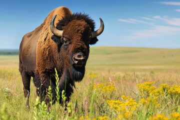 Imposing American bison nature. National park. Generate Ai